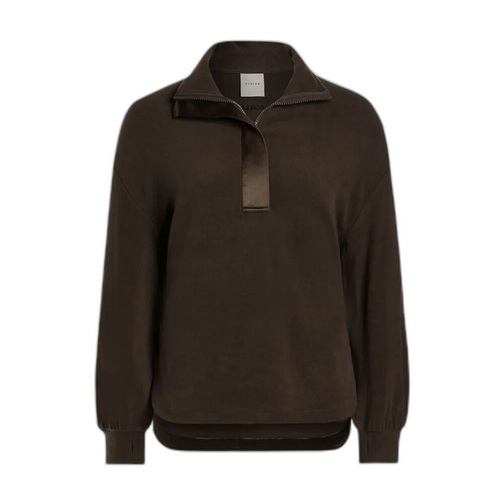 Varley Brown Velour Soft Oversized Quarter Zip Drop Shoulder Pullover Sz S